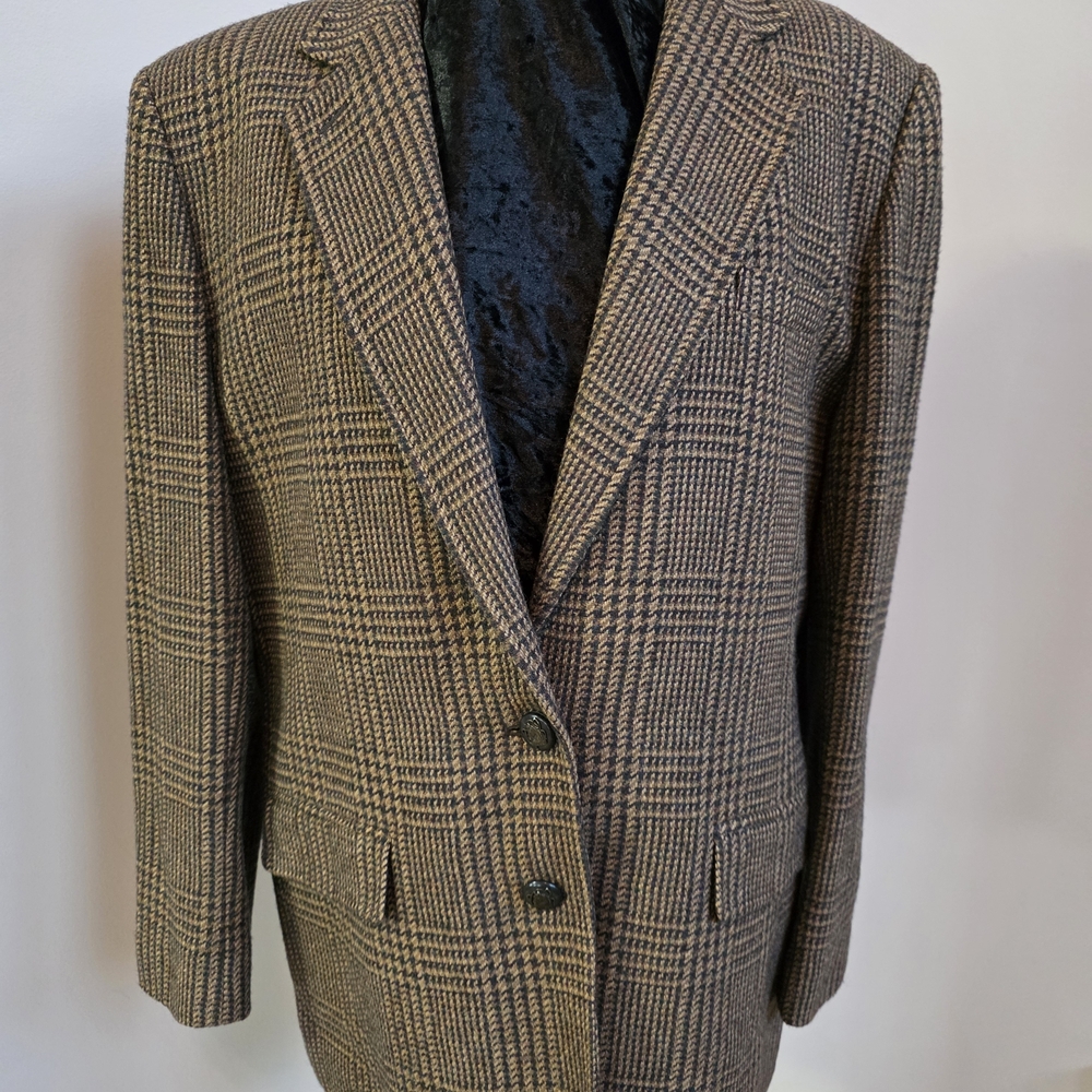 Ralph Lauren Womans Brown Checkered Blazer Size 16
